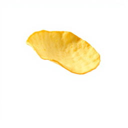A single, realistic potato chip soaring through the air, frozen in mid-flight