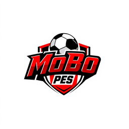 A dynamic and sporty logo design for a YouTube channel named 'MoBo Pes', inspired by football team logos