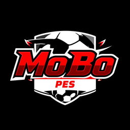 A dynamic and sporty logo design for a YouTube channel named 'MoBo Pes', inspired by football team logos