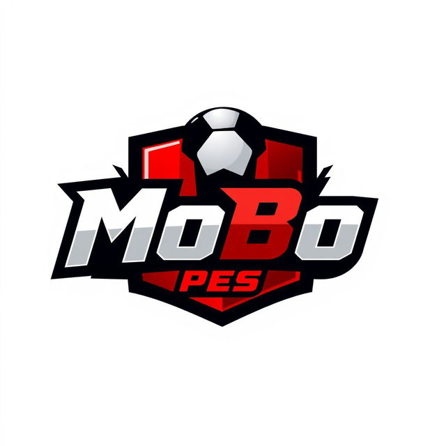 A dynamic and sporty logo design for a YouTube channel named 'MoBo Pes', inspired by football team logos