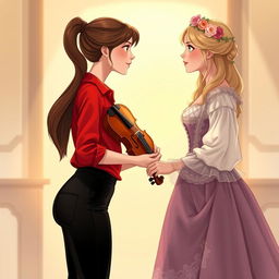 An illustration of two women in their 20s staring at each other with mesmerized expressions