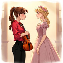 An illustration of two women in their 20s staring at each other with mesmerized expressions