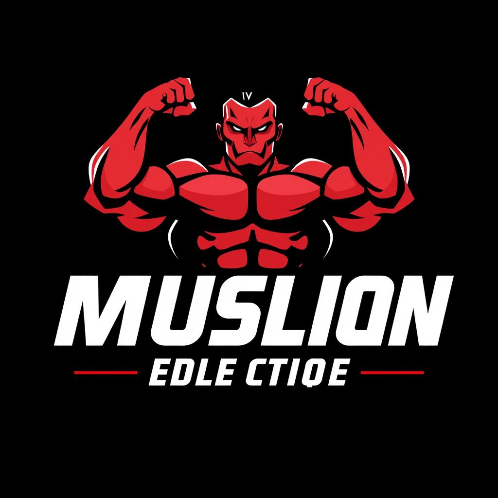 A muscular logo design featuring a stylized depiction of strong arms flexing, with bold, dynamic lines conveying strength and energy