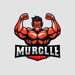 A muscular logo design featuring a stylized depiction of strong arms flexing, with bold, dynamic lines conveying strength and energy