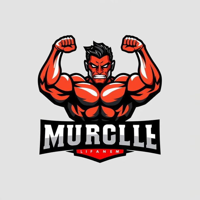 A muscular logo design featuring a stylized depiction of strong arms flexing, with bold, dynamic lines conveying strength and energy