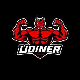 A muscular logo design featuring a stylized depiction of strong arms flexing, with bold, dynamic lines conveying strength and energy