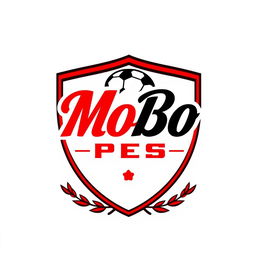 A detailed and sporty logo design for the YouTube channel 'MoBo Pes', inspired by football team logos