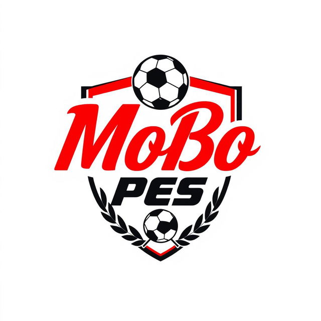 A detailed and sporty logo design for the YouTube channel 'MoBo Pes', inspired by football team logos