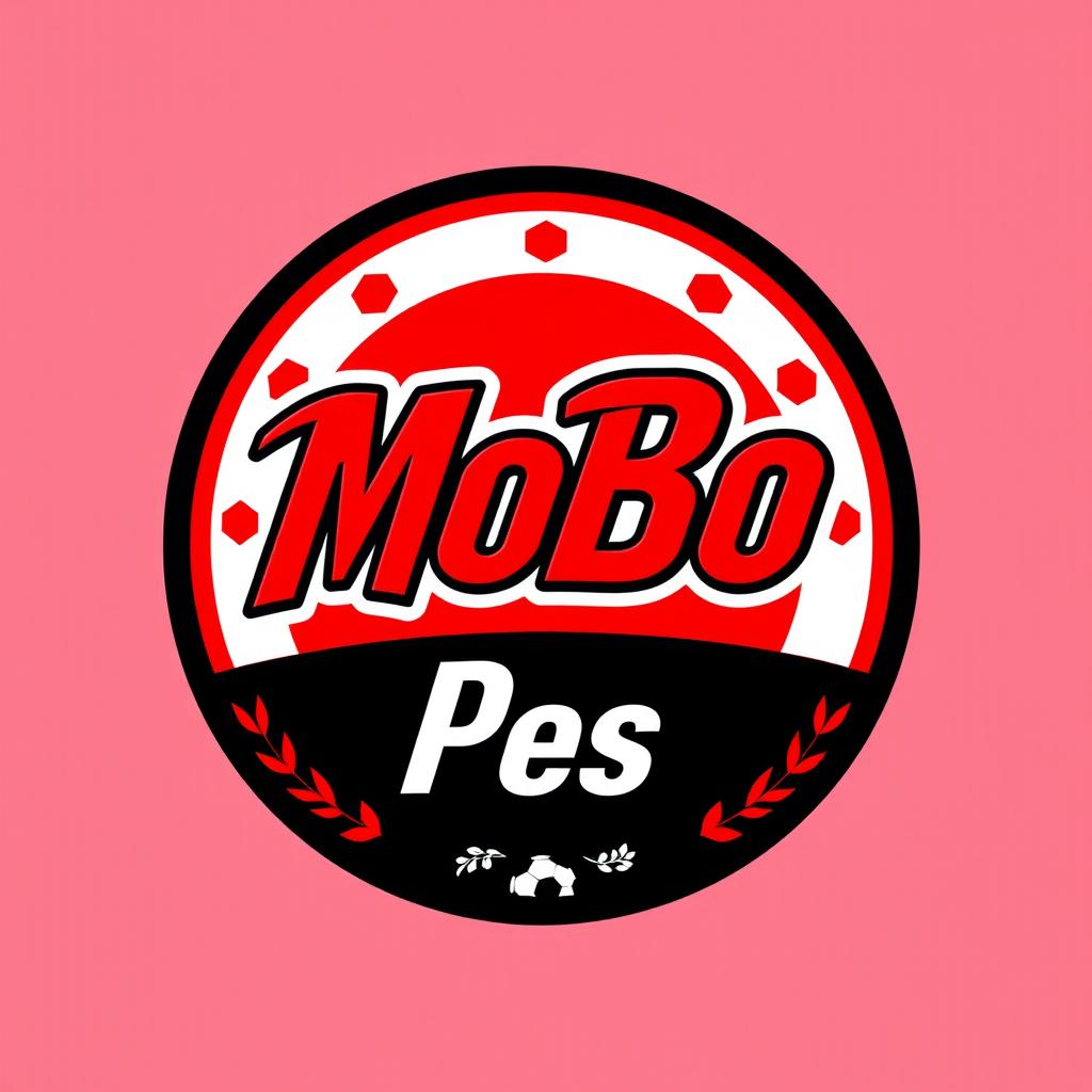 A detailed and bold circular logo design for the YouTube channel 'MoBo Pes', inspired by football team logos