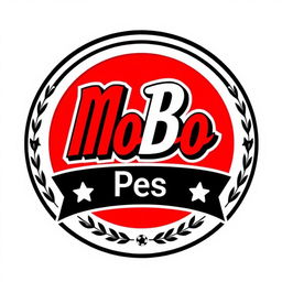 A detailed and bold circular logo design for the YouTube channel 'MoBo Pes', inspired by football team logos