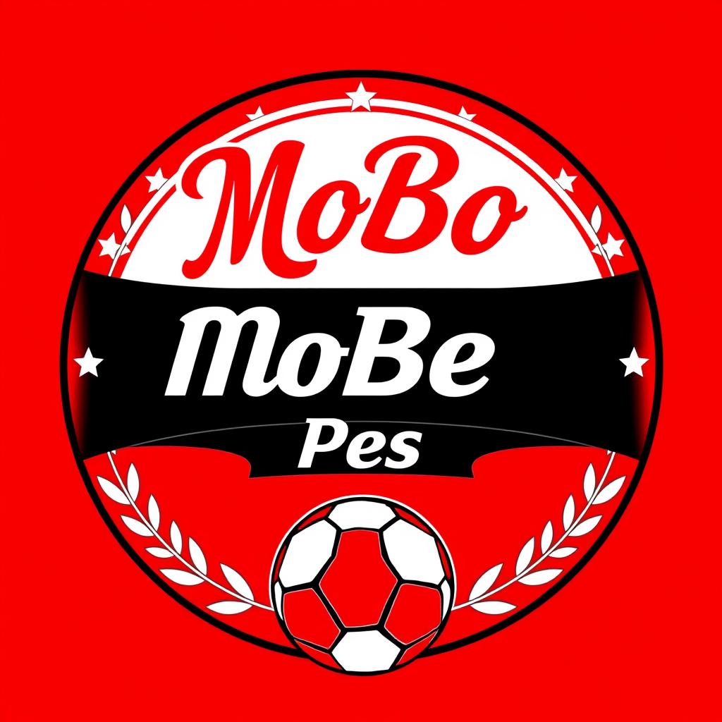 A detailed circular logo design for the YouTube channel 'MoBo Pes', inspired by professional football team logos