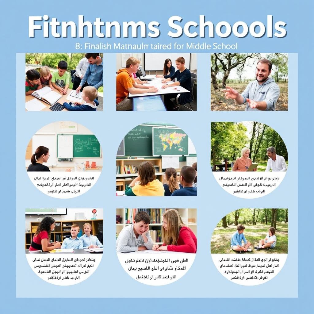 A visually appealing educational poster showcasing 8 real and natural photographs related to mathematics education in Finnish schools