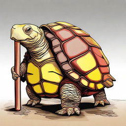 A digital art of a 6 ft, 500-pound tortle druid with a skin palette of red, yellow, and brown