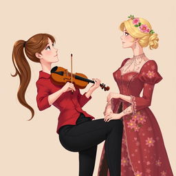 An illustration of two women in their 20s gazing at each other with an expression of mesmerization