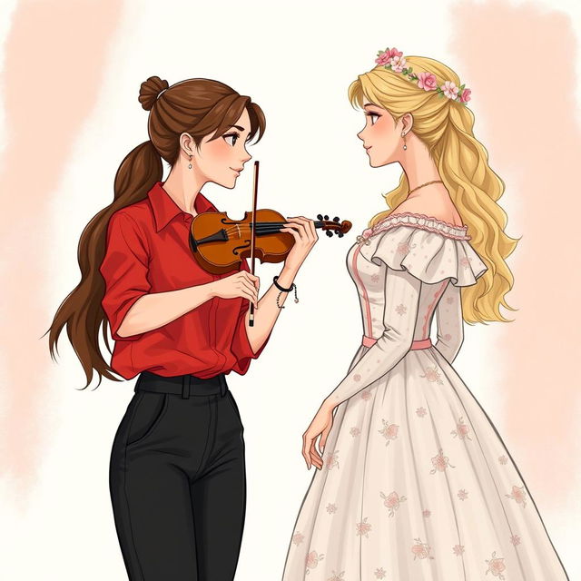 An illustration of two women in their 20s gazing at each other with an expression of mesmerization