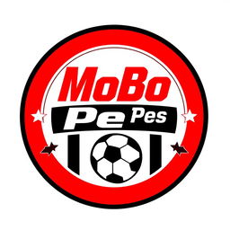 A striking circular logo design for the YouTube channel 'MoBo Pes', crafted in the style of a professional football team logo