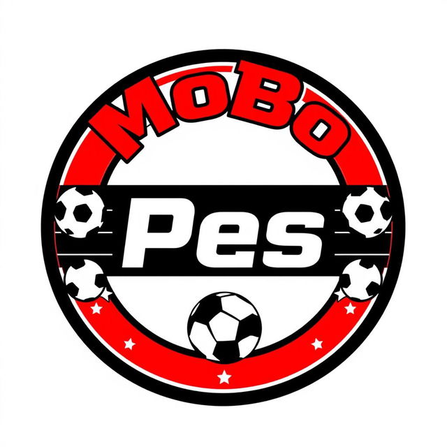 A striking circular logo design for the YouTube channel 'MoBo Pes', crafted in the style of a professional football team logo