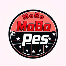A striking circular logo design for the YouTube channel 'MoBo Pes', crafted in the style of a professional football team logo