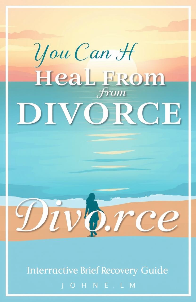 A beautifully illustrated cover for a self-help book titled 'You Can Heal From Divorce: An Interactive Brief Recovery Guide'