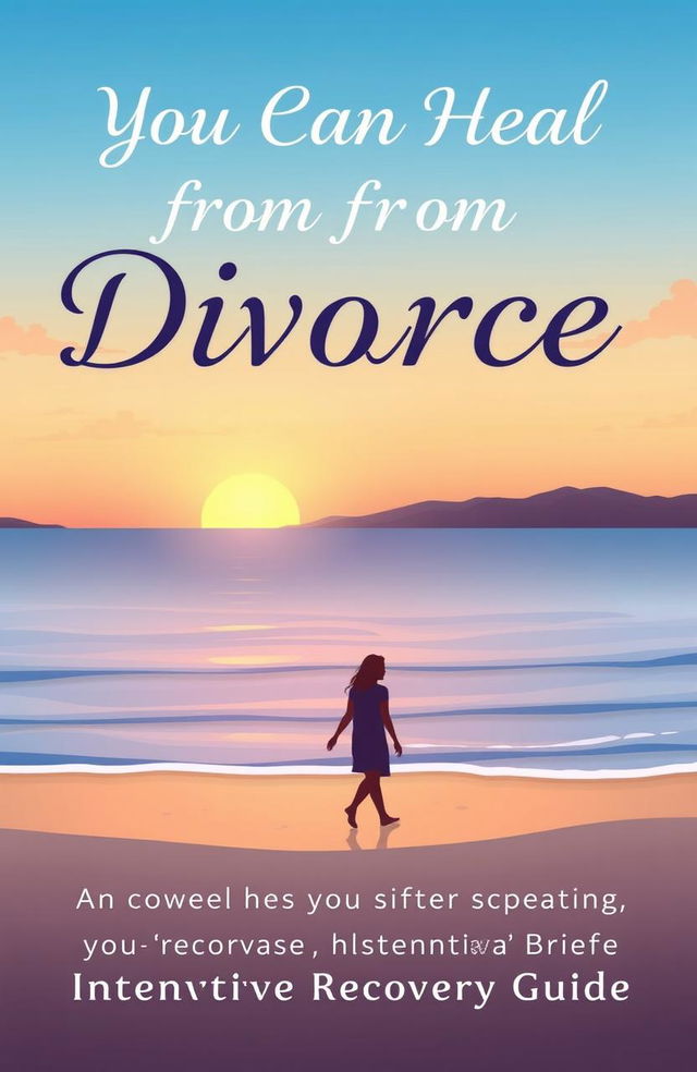 A beautifully illustrated cover for a self-help book titled 'You Can Heal From Divorce: An Interactive Brief Recovery Guide'