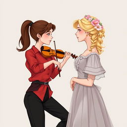 An illustration featuring two women in their 20s intensely staring at each other, captivated by one another