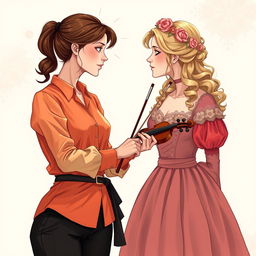 An illustration featuring two women in their 20s intensely staring at each other, captivated by one another