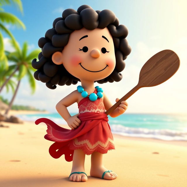 A 3D rendered cartoon character from Peanuts transformed into Moana