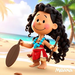 A 3D rendered cartoon character from Peanuts transformed into Moana