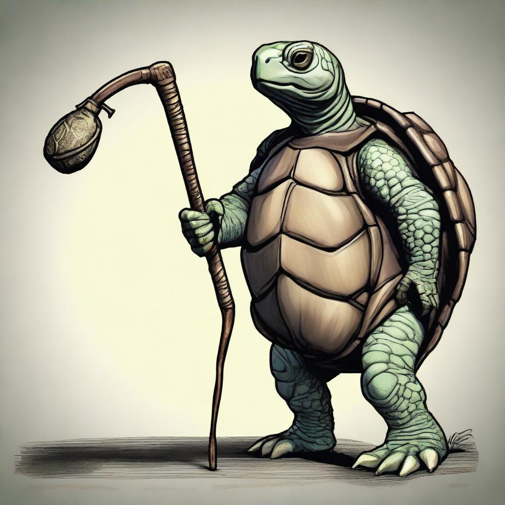 A digital art image of a wise, 400-year-old Tortle from the Dungeons and Dragons universe