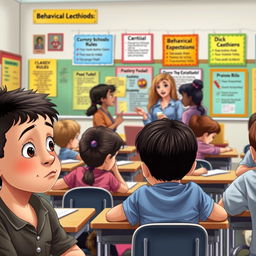 An educational scene depicting a diverse classroom environment that showcases various students engaging in different activities