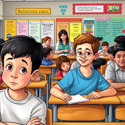 An educational scene depicting a diverse classroom environment that showcases various students engaging in different activities