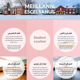 A visually appealing poster designed for middle school mathematics education, featuring 8 realistic images of Finnish schools
