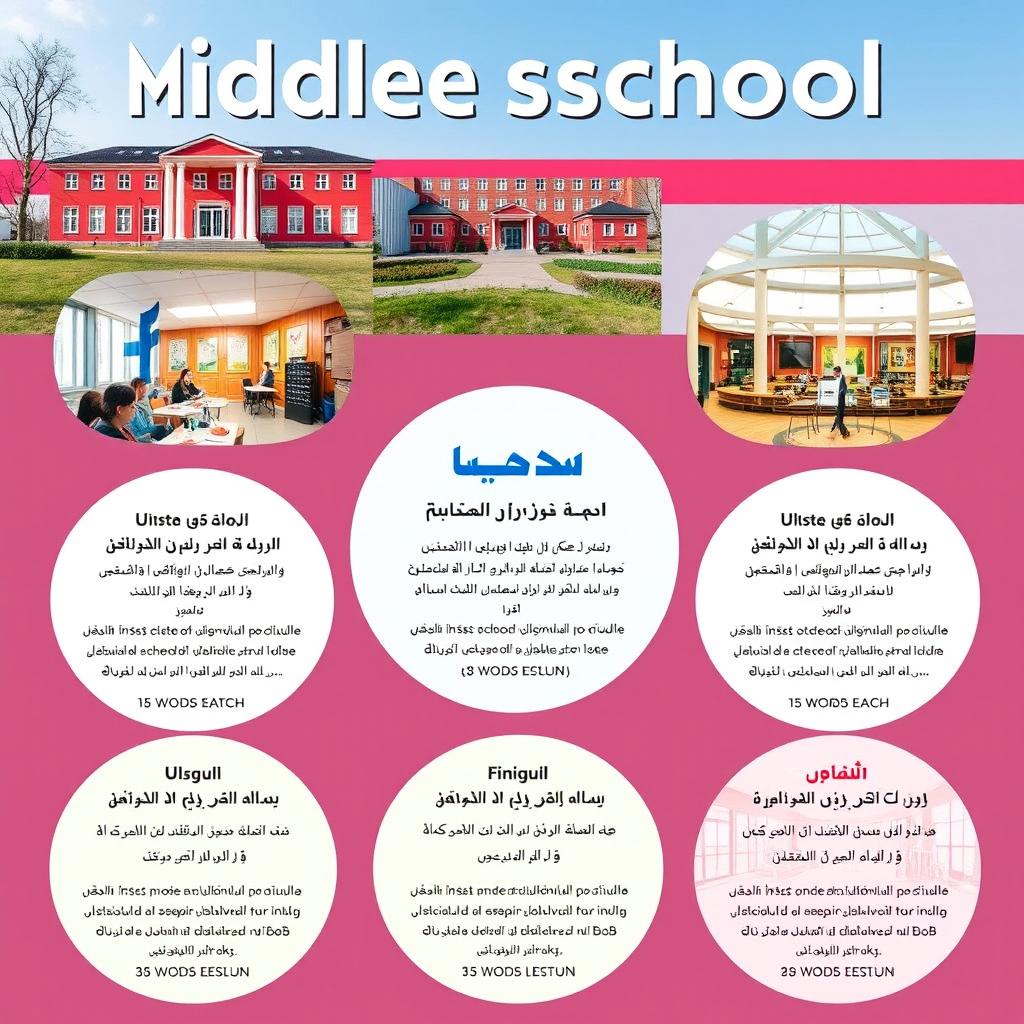 A visually appealing poster designed for middle school mathematics education, featuring 8 realistic images of Finnish schools
