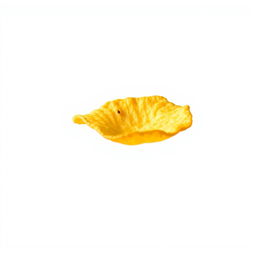 A single, realistic potato chip captured in mid-air, showcasing its crisp texture and golden-brown color with perfectly fried edges