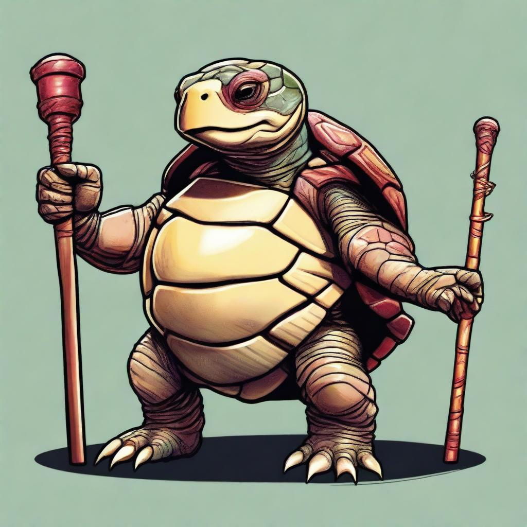 A high-quality digital art image depicts a wise, 400-year-old Tortle from the Dungeons and Dragons universe