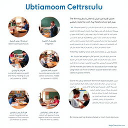 Design an educational poster focused on the mathematics curriculum for middle school students, featuring 8 realistic photos from Finnish schools that depict various math learning environments