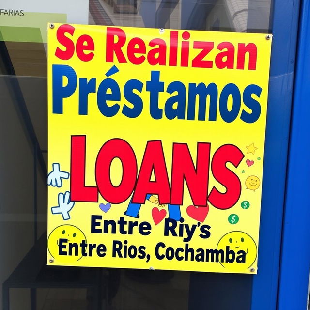 A colorful and eye-catching sign advertising loans, featuring the text 'Se Realizan Préstamos' prominently at the top in bold letters