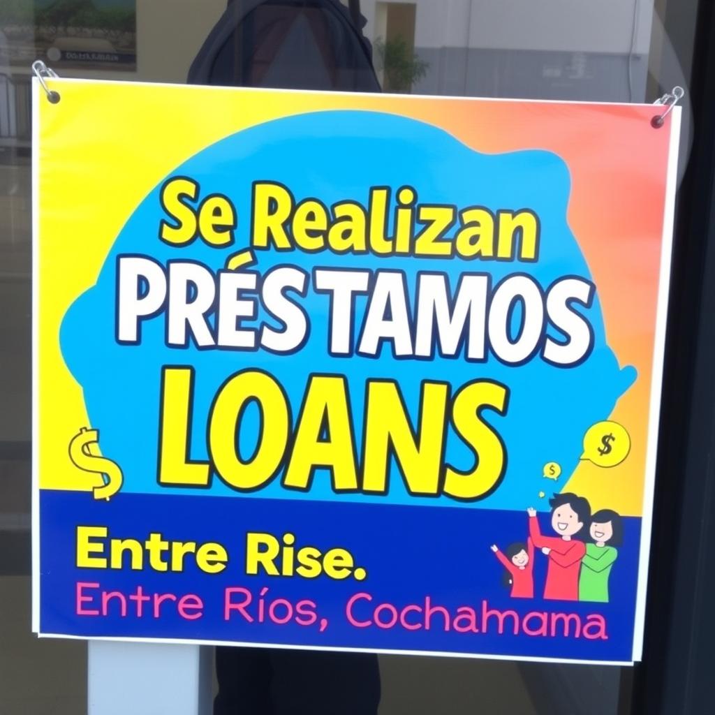 A colorful and eye-catching sign advertising loans, featuring the text 'Se Realizan Préstamos' prominently at the top in bold letters