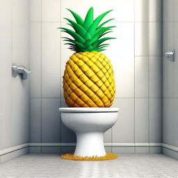 A high-quality, humorous digital art image depicting a pineapple in an unusual setting - a toilet