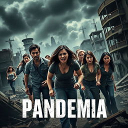 An intense and thrilling scene from the movie 'Pandemia', showcasing a group of people struggling for survival in a world devastated by a mysterious and deadly epidemic