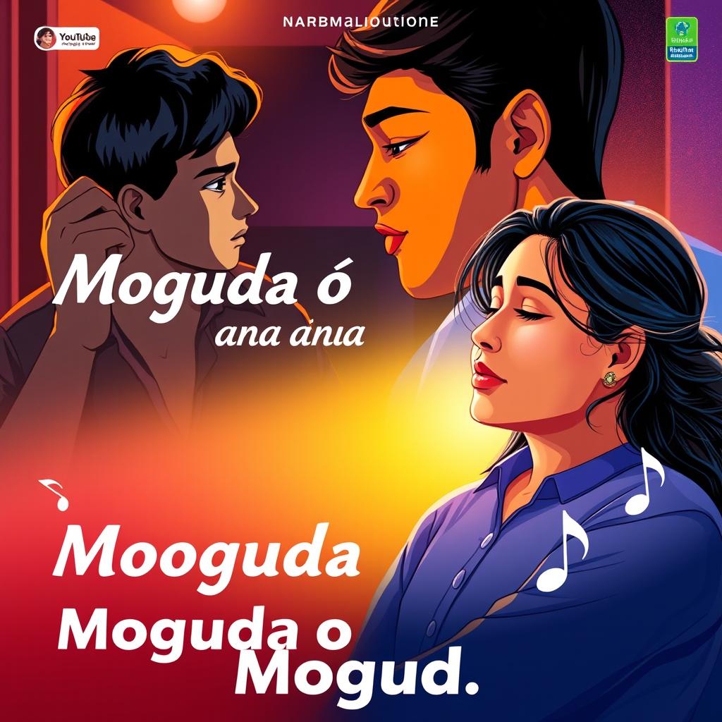 A vibrant and emotional YouTube thumbnail for a song titled 'Moguda o naa Moguda'