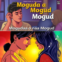 A vibrant and emotional YouTube thumbnail for a song titled 'Moguda o naa Moguda'