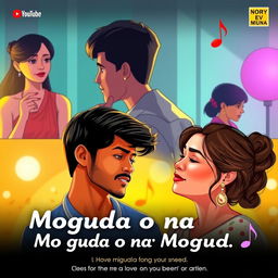 A vibrant and emotional YouTube thumbnail for a song titled 'Moguda o naa Moguda'