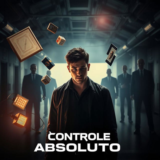 A powerful scene from the psychological thriller 'Controle Absoluto', showcasing Steven, a young man in a high-stakes moment as he realizes his telekinetic abilities