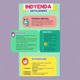 An infographic poster designed for educational purposes, featuring three main topics: Adyenda, Katitikan ng Pulong, and Sanaysay (Personal, Mapanuri, Patalinghaga)