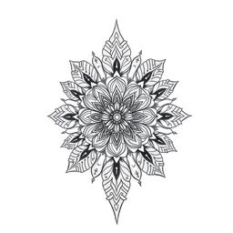 A clear and detailed drawing of an intricate tattoo design featuring an ornate mandala pattern with floral elements and geometric shapes, beautifully shaded to give depth and elegance