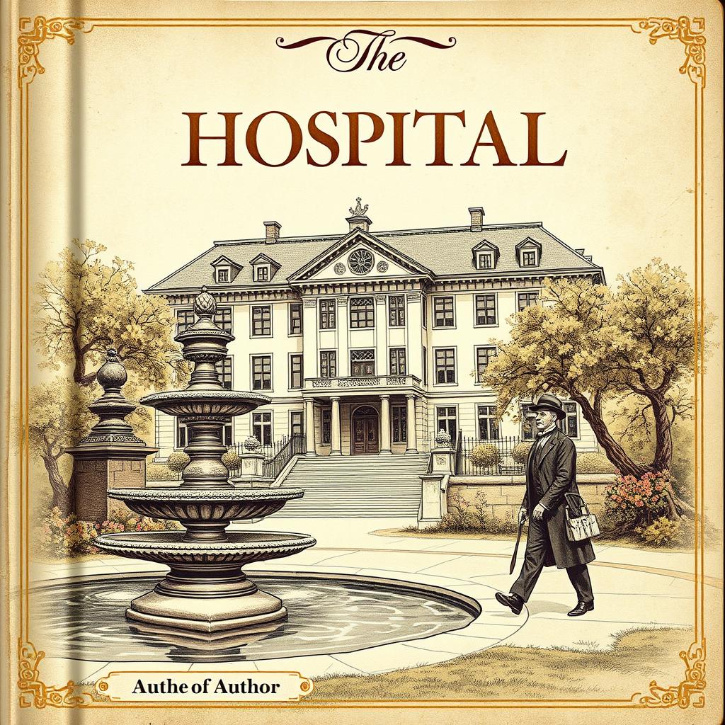 A vintage-style book cover showcasing a beautifully detailed illustration of an old-fashioned hospital