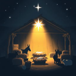 A serene scene representing the nativity of Jesus with key elements, avoiding faces