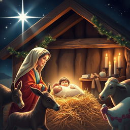 A beautiful Christmas scene depicting the Nativity of Jesus with the Holy Family