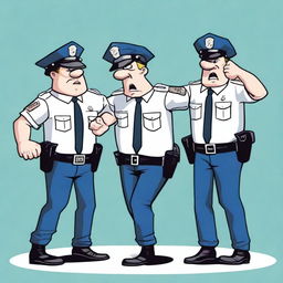 A humorous, high-quality digital art image depicting an unusual scene - police officers attempting to 'arrest' a visible, cartoonish representation of a fart